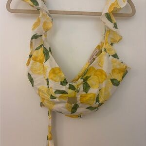 BCBGeneration Lemon Print Ruffle Tie-Front Blouse